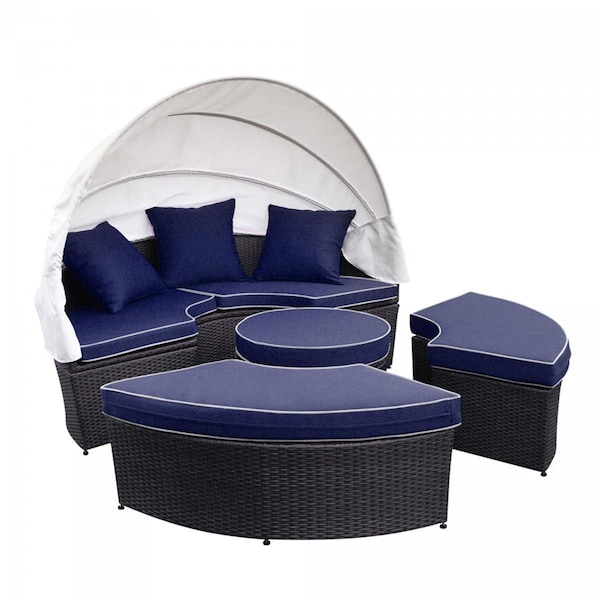 Jeco All-Weather Wicker Sectional Daybed, Blue Cushion WB001-FS011 - main